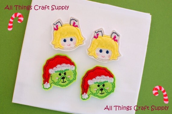 GRINCH CINDYLOU WHO Christmas Holiday felties / Felt Appliques / Trimmed / Hair Clips, Bow Centers, Planner Clips, Bookmarks, Pacifier Clips