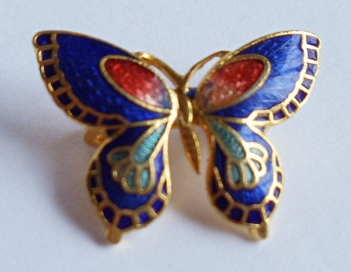 Vintage Cloisonne Enamel Butterfly Pin Brooch Multi Color