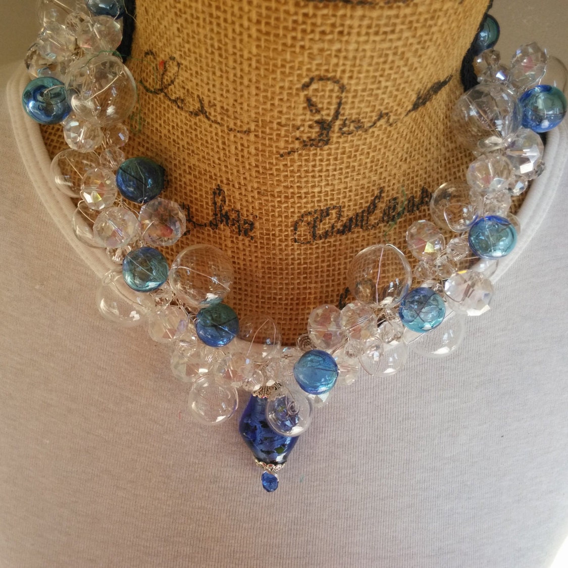 Statement Necklace of Hand Blown Glass Bubble Wedding Bridal