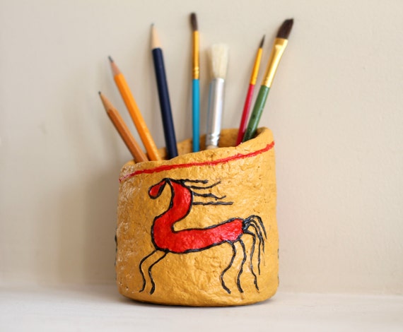 Items similar to Unique Pencil cup, pencil holder, paper mache, Mezen ...