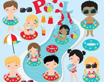 Pool Party clipart, Summer clipart, Pool clipart, Water slide clipart, Beach clipart, Water Park, Pool Papers - Commercial License Included