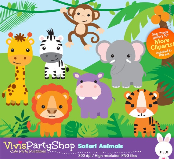 SAFARI ANIMALS Clipart Printable Instant download PNG