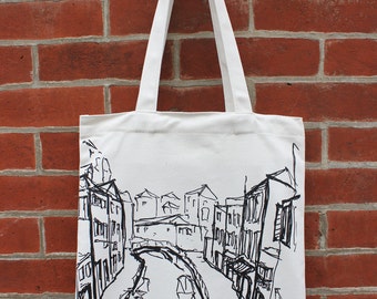 Venice Canvas Tote Bag, Italy Canvas Tote Bag, Tote Bag Canvas, Canvas Tote, City Skyline Canvas Tote Bag, Canvas Tote Bag with Pocket
