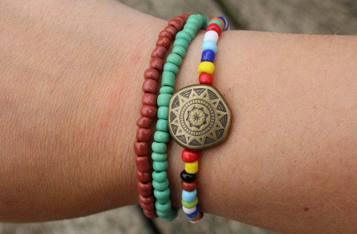 Glass Seed Bead Bracelet Set of 3 Hippie Bracelet by TheEarthySoul