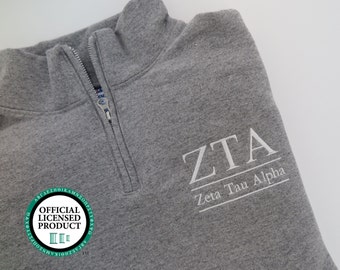 ZTA Sweatshirt, Zeta Tau Alpha Sweatshirt, Cadet Collar Quarter Zip, Greek Apparel, ZTA Sorority Apparel, Zeta Tau Alpha Merchandise