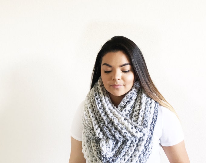 Large Chunky Knit Huge Crochet Cowl Infinity Scarf//THE ARLINGTON//in Marble