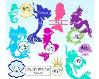 Mermaid Monogram SVG Cut Files- Circle Monogram SVG- Split Monogram SVG - Monogram Frame Cut Files- SVGs for Cricut and Silhouette