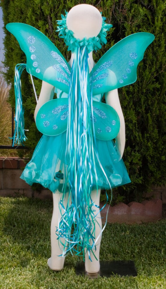 Turquoise Fairy Skirt and WingsFlower Crown and Wand