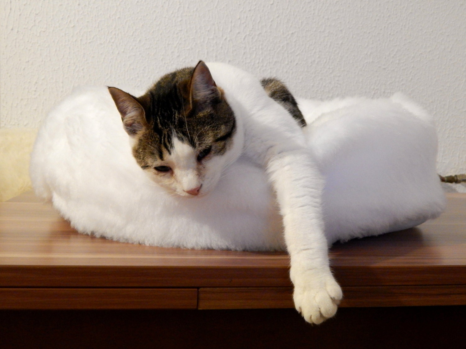 Cat bed bean bag fluffy faux fur white snow pet by OmorokaPets