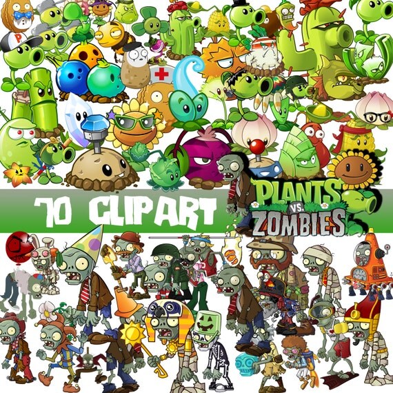 70 Plants vs Zombies Clipart PNG Plants vs by MontageDigiArt