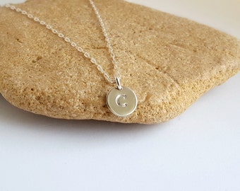 Dainty Personalised Necklace - Silver Charm Necklace - Letter Jewelry - Hand Stamped - Custom Charm - Tiny Silver Disc Necklace - Delicate