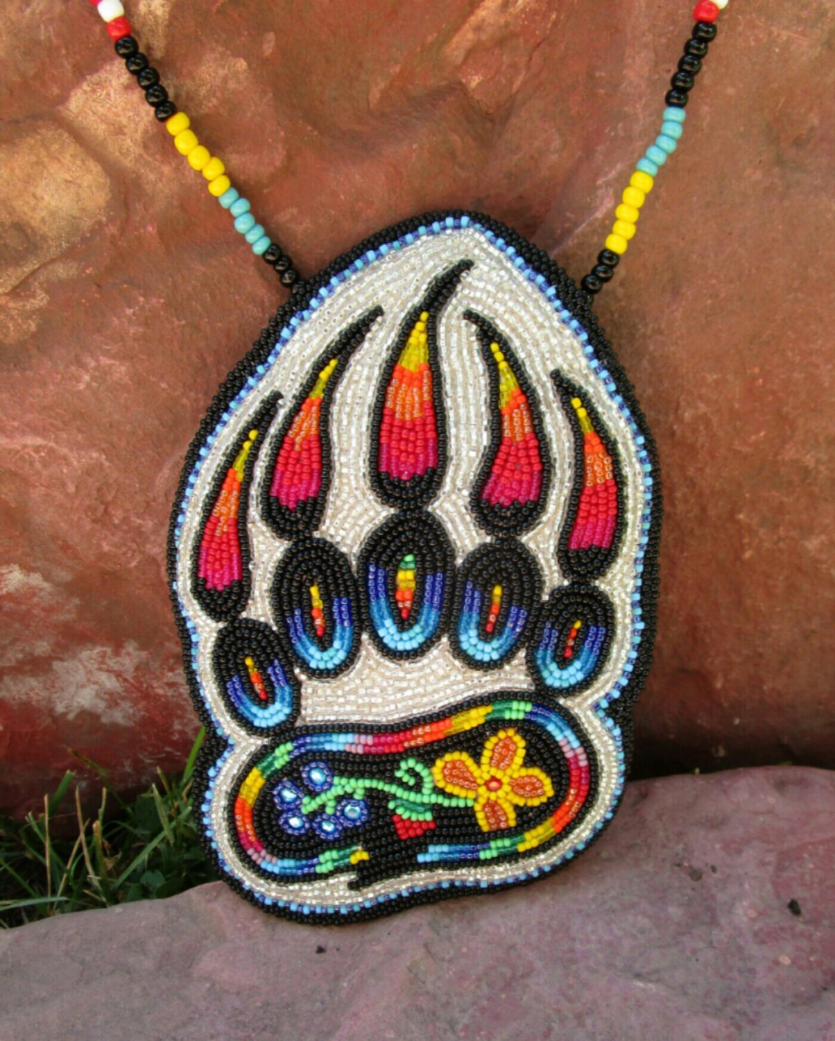 SALE Native American beadwork medallionBear Medicineosha