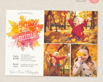 Fall Mini Session Template: "Fall Watercolor" Photography marketing, Photoshop template, Fall template, Autumn photography, Photographer