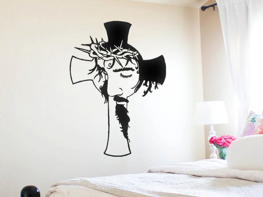 Christ Face Inside A Cross Vinyl Wall Decal Cross Decal
