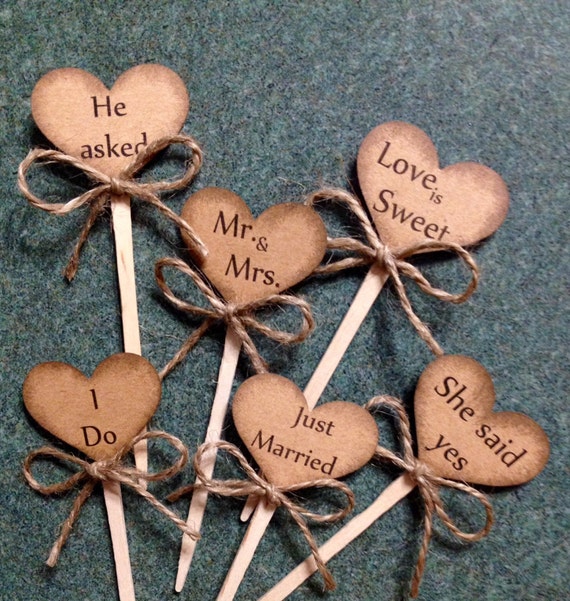 Rustic Wedding Cupcake Toppers 6 pieces by ChampsCraftySigns