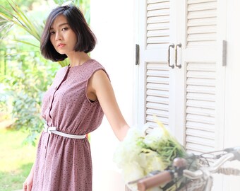 Vintage Dress / 1980s Dress / Print Dress / Casual Dress / Purple Dress / Japanese style