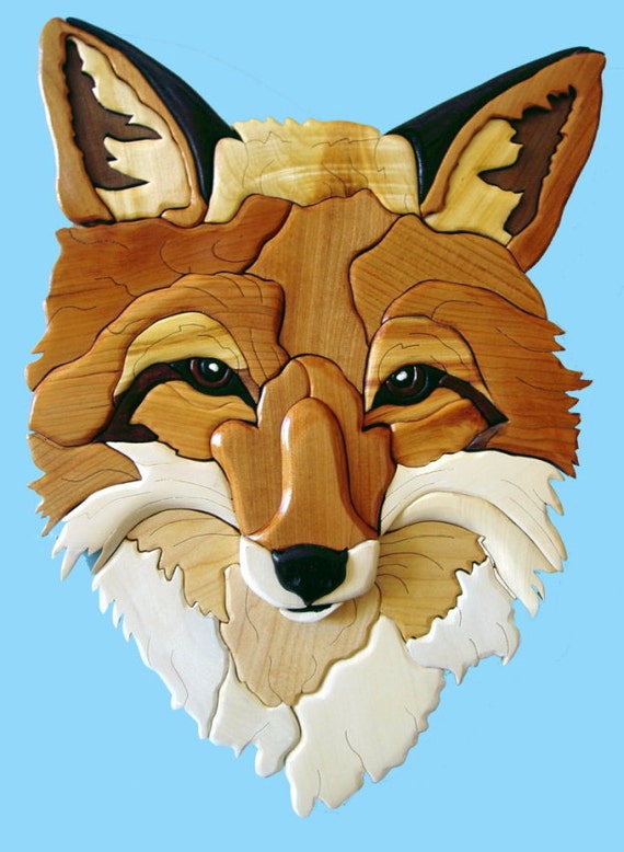 Fox Intarsia Wood Art Sculpture Unique Wildlife Wall Hanging