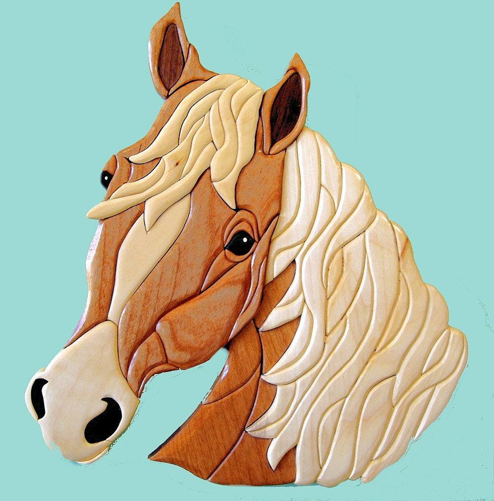 Handcrafted Palomino Horse Intarsia Wood Art Wall Hanging