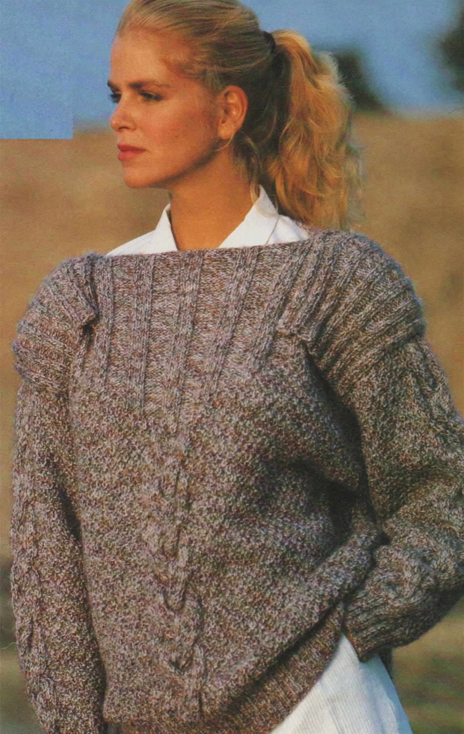 Womens Boat Neck Sweater / Jumper with Epaulettes PDF Knitting Pattern