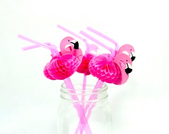 Flamingo Straws Set of 12/ Flamingo Bachelorette Party Decors/ Flamingo Honeycomb Straws/ Summer Pool Side Party Straws