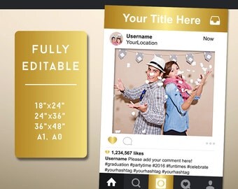 Gold Instagram Photo Prop, Instagram Frame, Instagram Sign, Social Photo Booth Prop, Instagram Party, INSTANT Download PDF - Sale!!