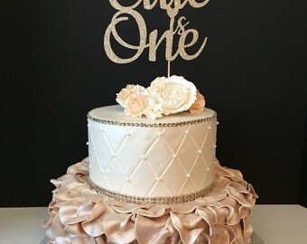 Gold Glitter Personalized One Cake Topper, Gold glitter cake topper, First birthday cake topper, Any Number and Name