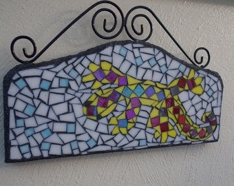 Yellow Gecko Stained Glass Mosaic Wall Art