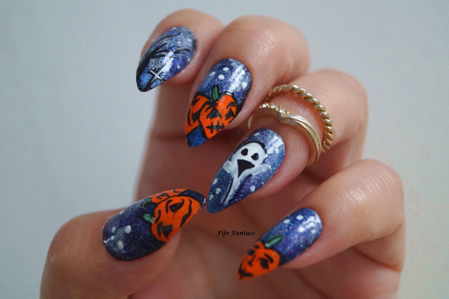 Halloween stiletto nails Gothic nails Fake by FifeFantasiNails