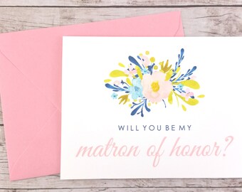Will You Be My Matron of Honor Card, Matron of Honor Proposal Card, Floral Wedding Card, Matron of Honor Gift, Bridal Party Card - (FPS0018)