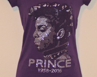 Prince Face Tribute Rhinestone Purple T Shirt