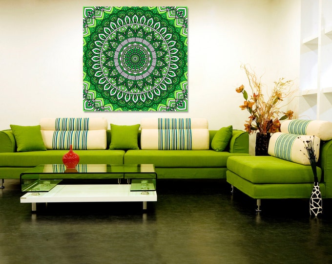 Green mandala wall art designs ornament canvas / yoga art print canvas/ Yoga wall decal art / Wall Decal Mandala / Reverse Mandala