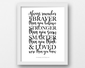 CHARITY, Always remember, Winnie the Pooh, PRINTABLE, Quote print, Disney quote, Minimalist, Modern wall art, Proceeds to Cystic Fibrosis