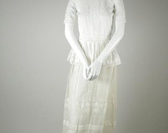 1910s Dress/ Edwardian Wedding Dress / RARE Ecru Pleated Gown