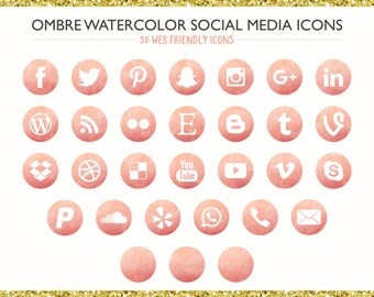 120 Pink Ombre Watercolor Social Media Icons! PNG files- Digital Download- Blog/Wordpress/Web/Email Friendly