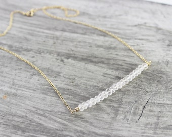 Rose Quartz Necklace, Gold Filled Necklace, Pink Gemstone Necklace, Light Pink Necklace, Gemstone Bar Necklace, Simple Dainty Necklace