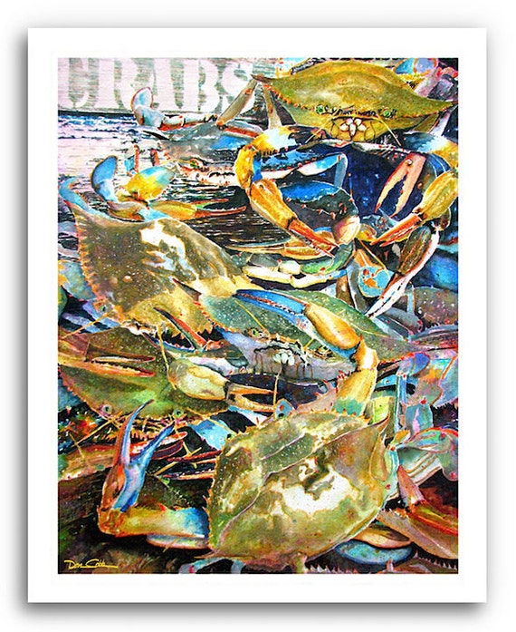 Blue Crab Art Live Blue Crabs Print Signed and