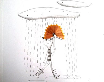 Items similar to Rainy Day, Original Painting, Whimsy, by Tara Ross on Etsy