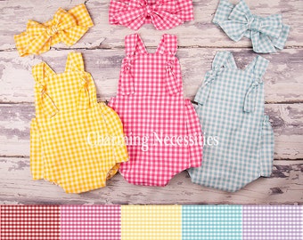 Baby Girl Clothes, Toddler Girl Clothes, Sunsuit Bubble Romper Spring Summer Summer Picnic by Charming Necessities - 5 Gingham Colors