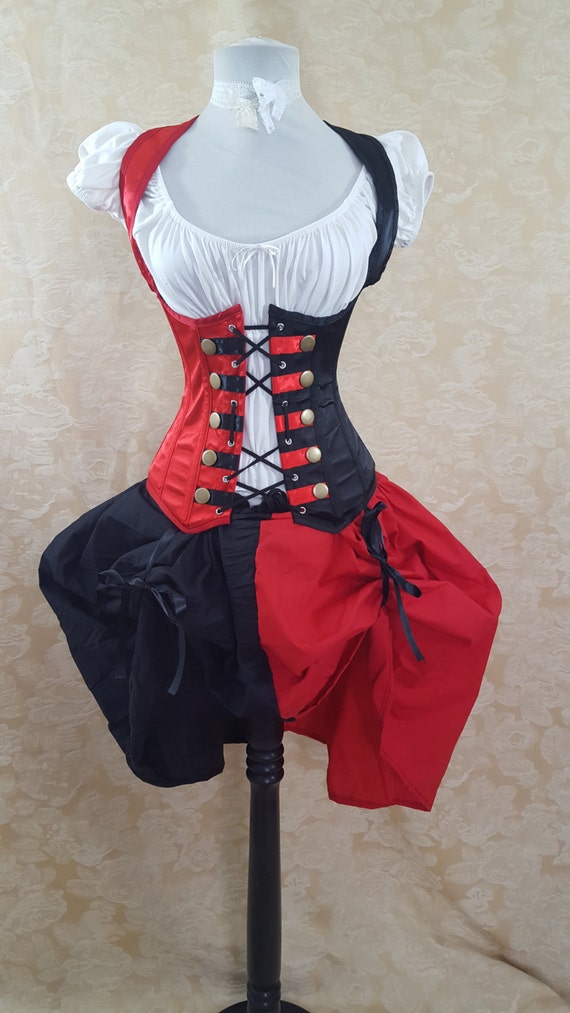 Steampunk Harley Quinn Corset/ Queen of Hearts Military Steampunk Corset-to fit 29-32" natural waist by AliceAndWillow steampunk buy now online