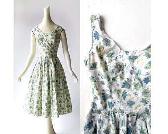 Vintage 50s Dress | Blossom and Butterfly Dress | 1950s Dress | Carolyn Schnurer | XS