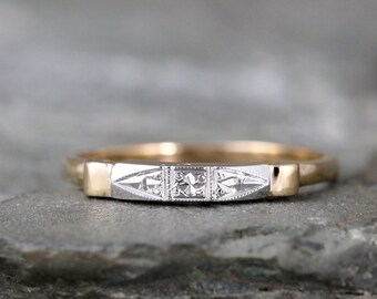 Vintage 14K Yellow and White Gold Wedding Band - Circa early 1960's - Retro Wedding Ring - Mid Century Wedding Jewellery
