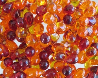 9x6mm Transparent Embers Mix Czech Glass Teardrop Beads - Qty 25 (BS265)