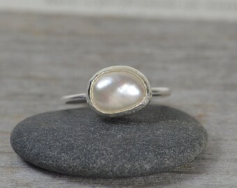 large freshwater pearl stacking ring pearl engagement ring stackable pearl ring bridal ring - Pearl Wedding Rings large freshwater pearl stacking ring pearl engagement ring stackable pearl ring bridal ring - Pearl Wedding Rings