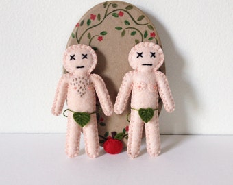 Adam and Eve mini dolls- Gift for Couples - novelty and gag gift - mojo - love spells - based on Hibou's Voodoo Doll - hand sewn - OOAK