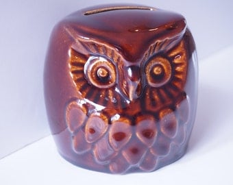 Vintage Denmead Pottery Treacle Owl Money Bank
