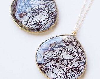 SALE Black Rutilated Quartz Gold Necklace