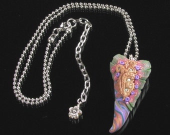 Whimsical Heart Necklace, Polymer Clay Jewelry Heart Pendant, Unique Jewelry Gift for Her, Colorful Heart Necklace, Unique Gift for Women