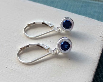 Small Sapphire Earrings, Sapphire Dangle Earrings, Jewelry Gift, September Birthstone, Blue Semi Precious Sterling Silver Gemstone Earrings