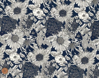 Swim Dunclare, Liberty Tana Lawn Fabric, Liberty of London, Liberty Japan, Cotton Print Scrap, Blue Flower Floral, Quilt, Patchwork, kt2151z