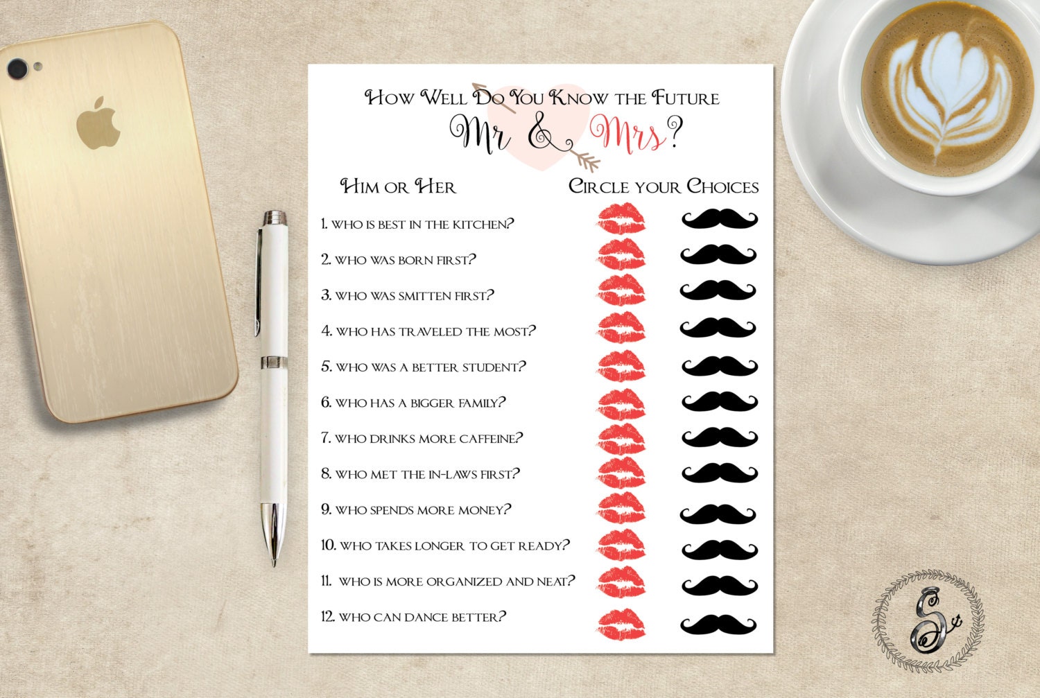 Bridal Shower Game Printable Mr and Mrs. by SugarSpiceInvitation